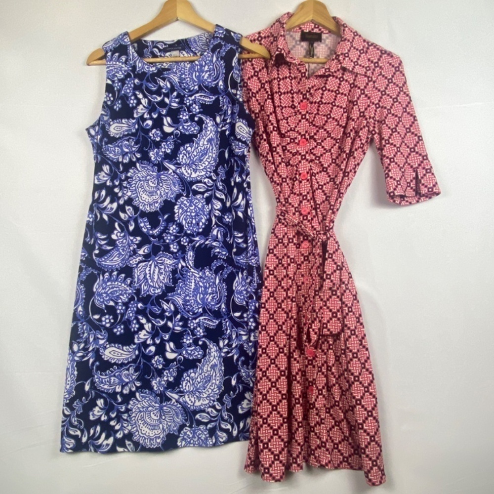 Laundry Women Shift DressesLot Sz 4 Short sleeve Knee length Blue Orange‎ Resell